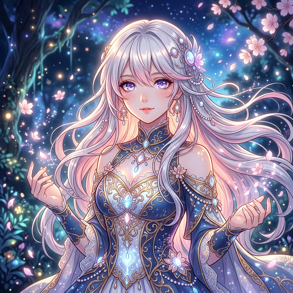 Best anime AI generator output showing ethereal silver-haired girl