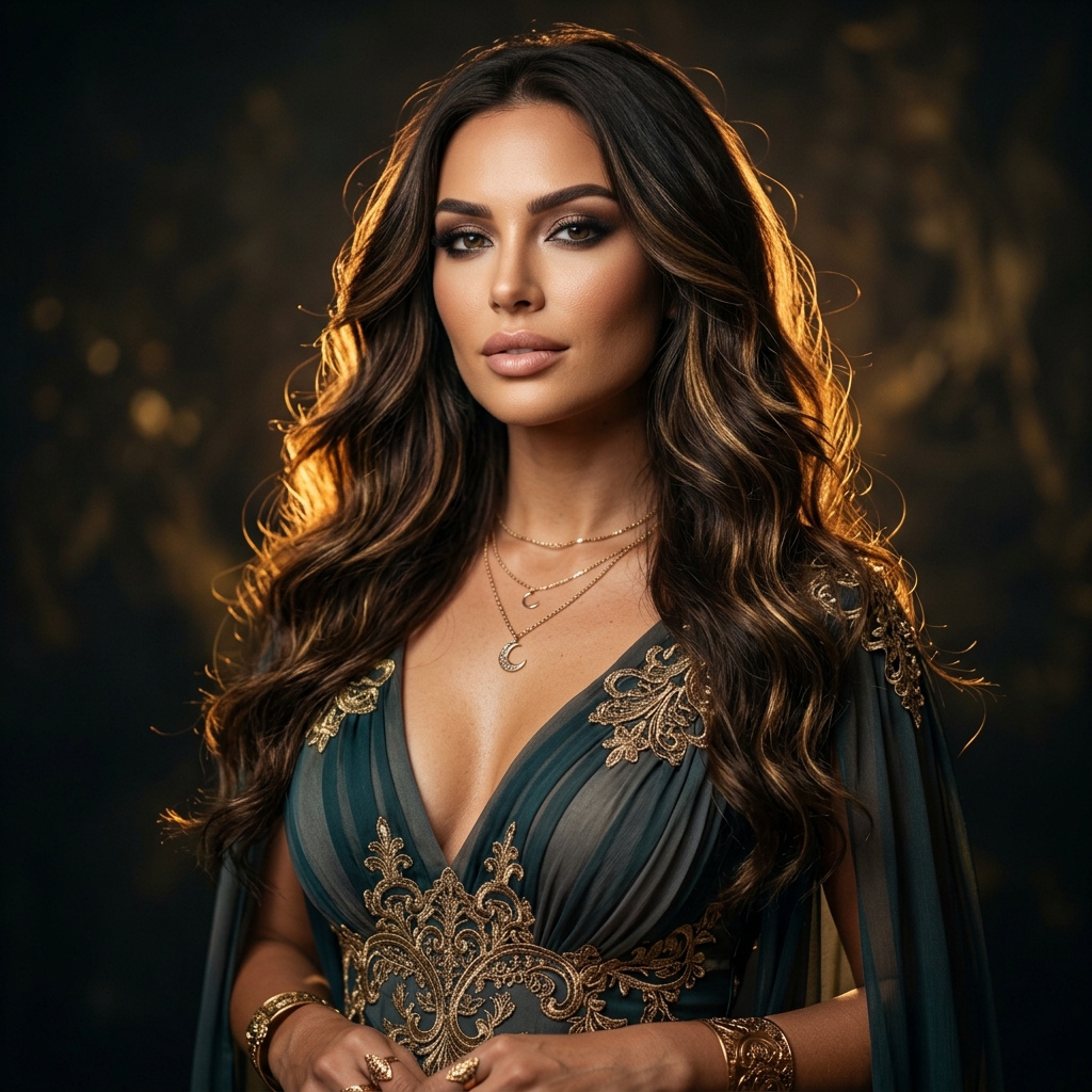 Photorealistic NSFW AI art goddess portrait with golden jewelry