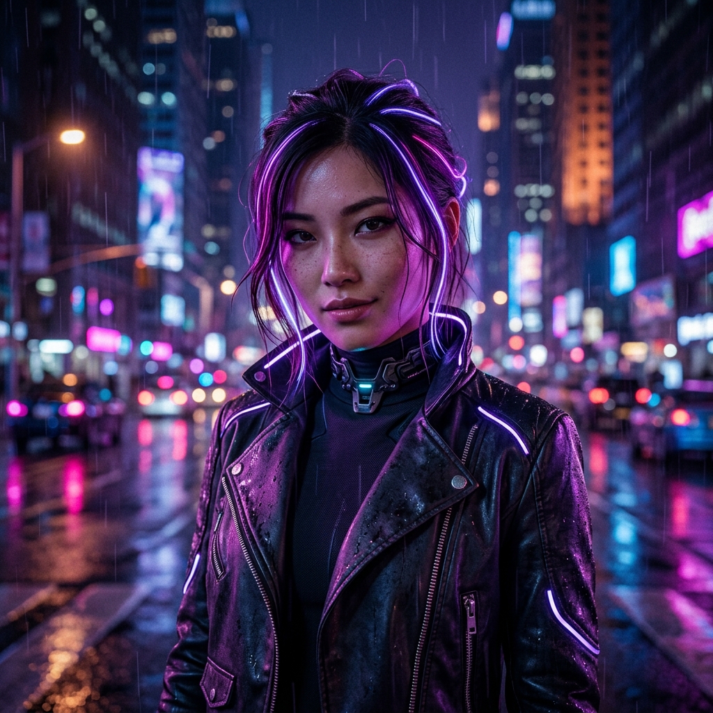 Uncensored AI image generator photorealistic cyberpunk woman portrait